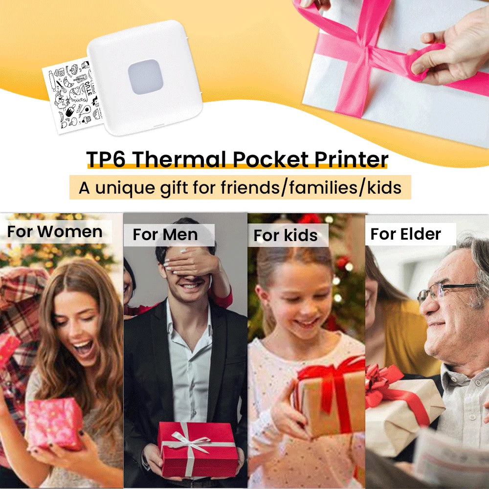 TP6 Pocket Sticker Printer,Portable Bluetooth Pocket Phone Printer for Anatomy Flashcards, Journal, Photos, Notes, Kids Gift