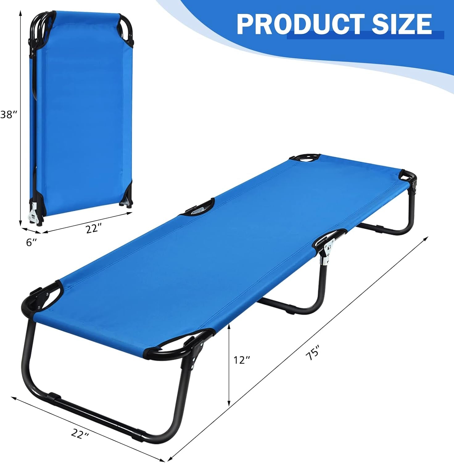 Folding Camping Cot, Heavy Duty Collapsible Foldable Camping Bed for Adults Kids with Non-Slip Foot Pad, Indoor Outdoor Portable Sleeping Cot for Hiking, Camping, Fishing (Blue)