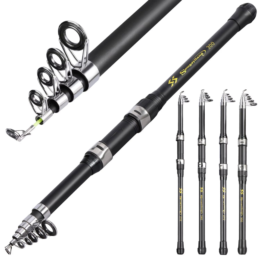 Carbon Fishing Rod 2.1-3.0M Telescopic Fishing Rod Baitcasting Rod Portable Leisure Fishing Rod Saltwater Fishing