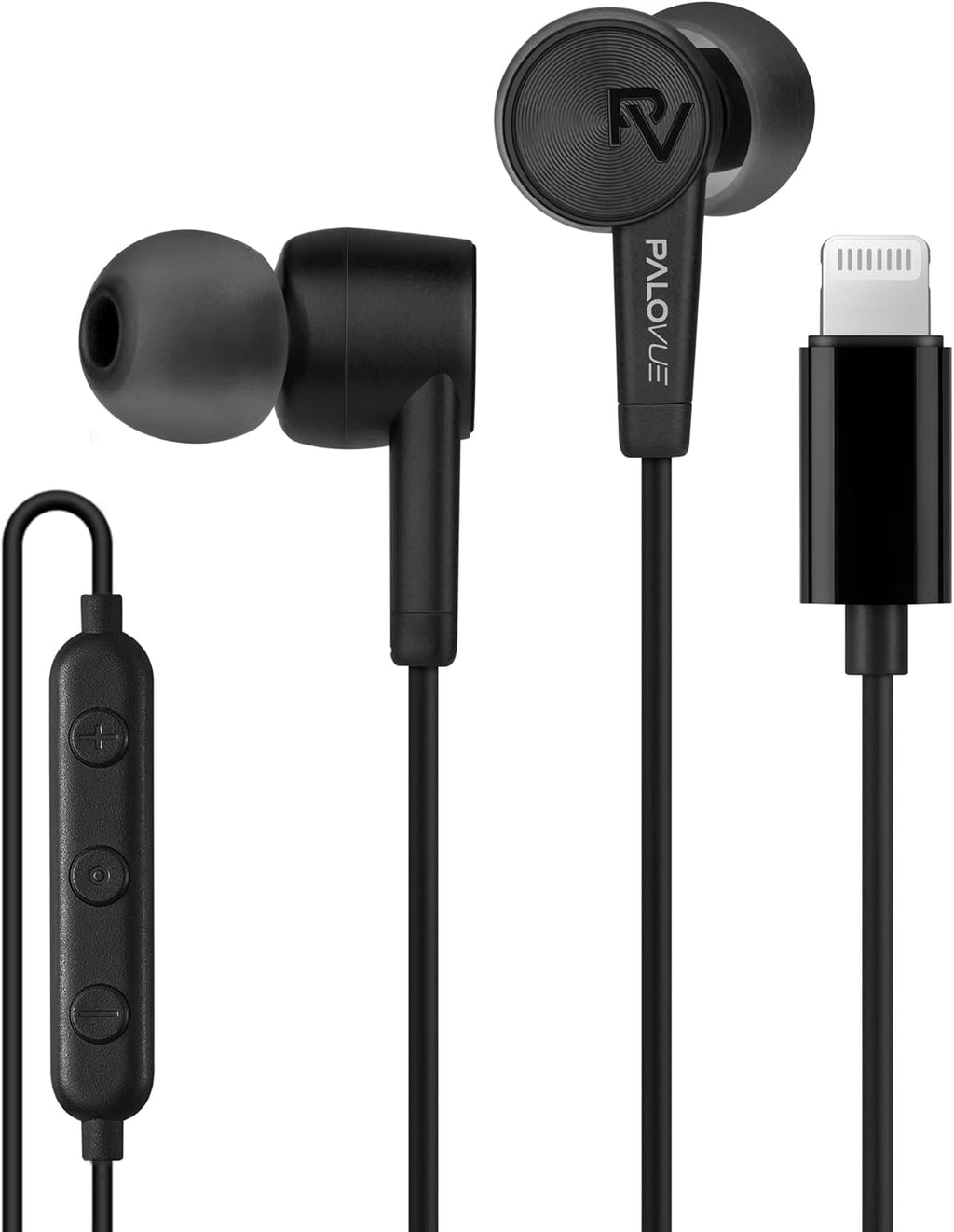 Experience Unmatched Sound Quality with PALOVUE SweetFlow Lightning Earbuds - MFi Certified for iPhone 14, 13, 12, 11, Pro Max, and More - Sleek Black Design with Microphone Control