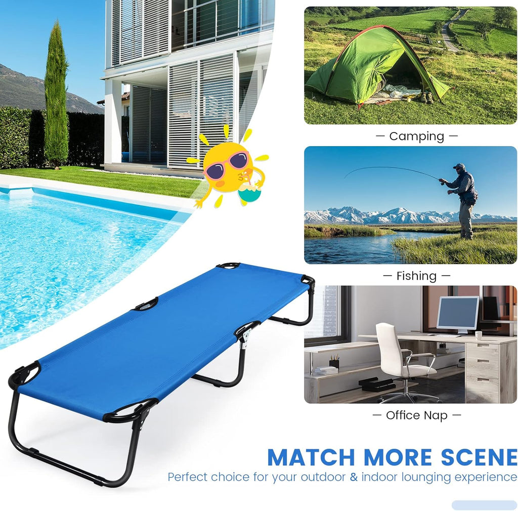 Folding Camping Cot, Heavy Duty Collapsible Foldable Camping Bed for Adults Kids with Non-Slip Foot Pad, Indoor Outdoor Portable Sleeping Cot for Hiking, Camping, Fishing (Blue)