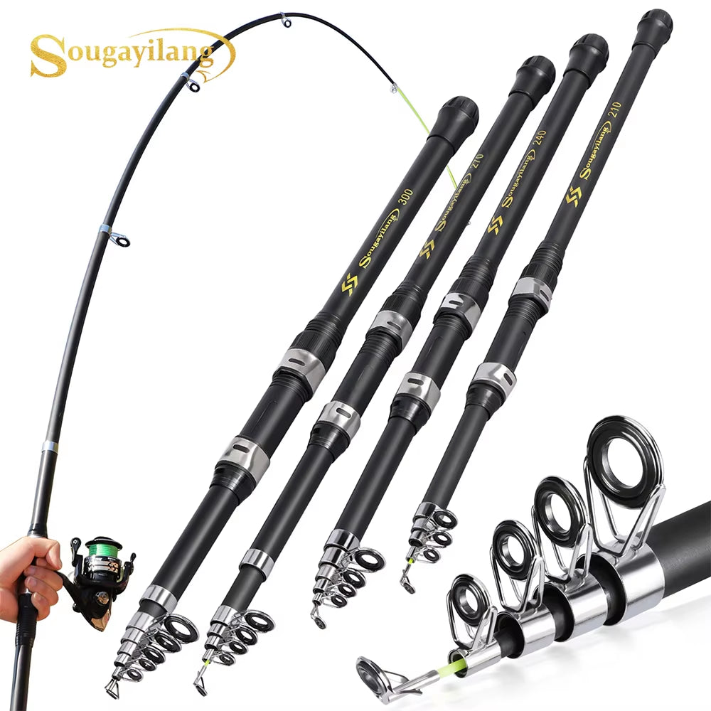 Carbon Fishing Rod 2.1-3.0M Telescopic Fishing Rod Baitcasting Rod Portable Leisure Fishing Rod Saltwater Fishing