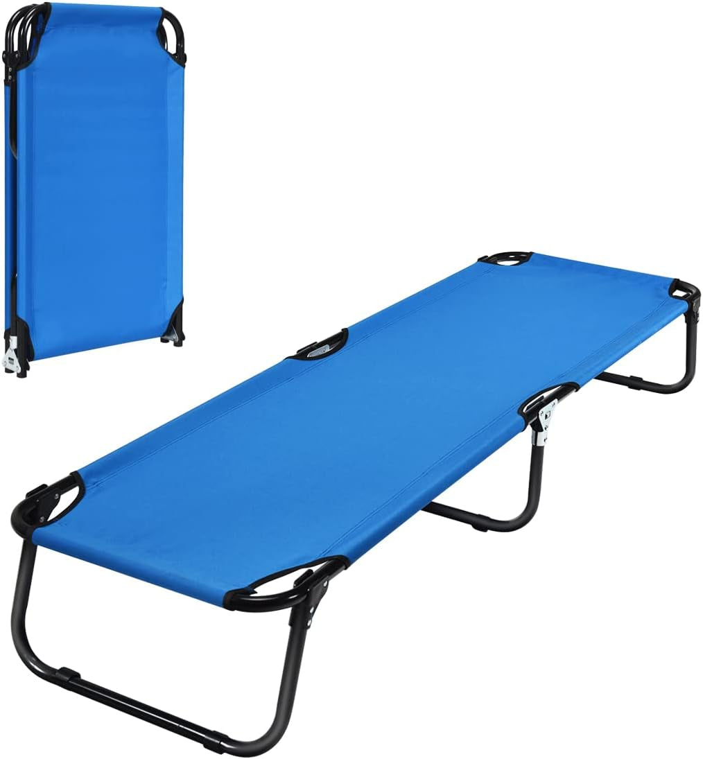 Folding Camping Cot, Heavy Duty Collapsible Foldable Camping Bed for Adults Kids with Non-Slip Foot Pad, Indoor Outdoor Portable Sleeping Cot for Hiking, Camping, Fishing (Blue)