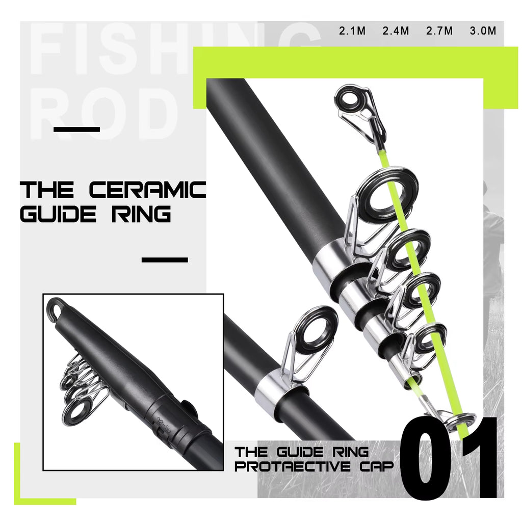 Carbon Fishing Rod 2.1-3.0M Telescopic Fishing Rod Baitcasting Rod Portable Leisure Fishing Rod Saltwater Fishing