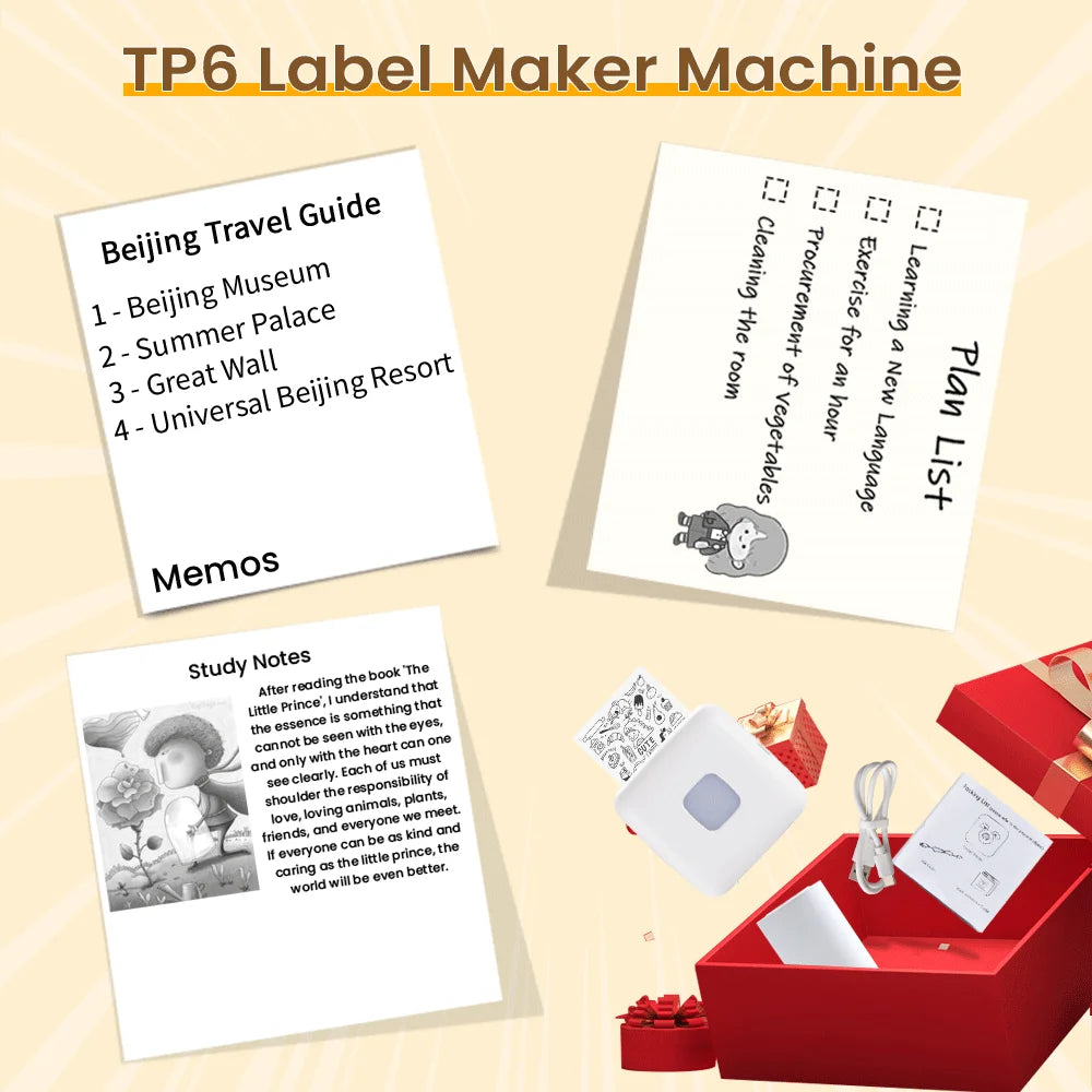 TP6 Pocket Sticker Printer,Portable Bluetooth Pocket Phone Printer for Anatomy Flashcards, Journal, Photos, Notes, Kids Gift